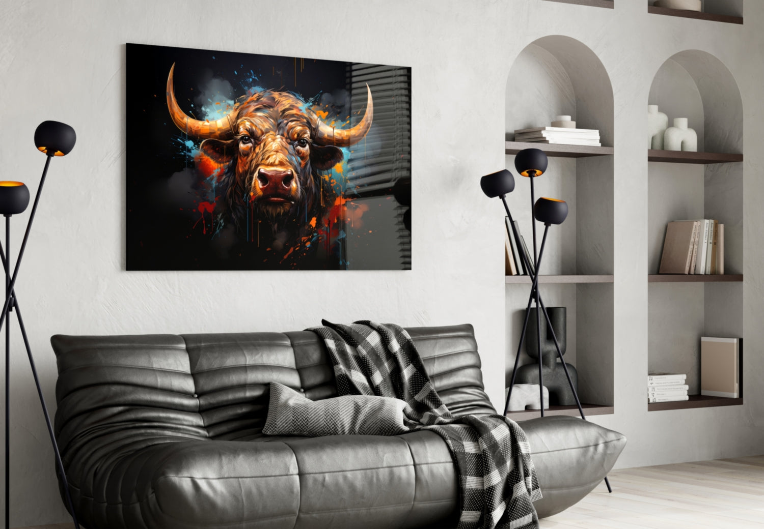 Buffalo Head Paint Splash Glass Wall Art