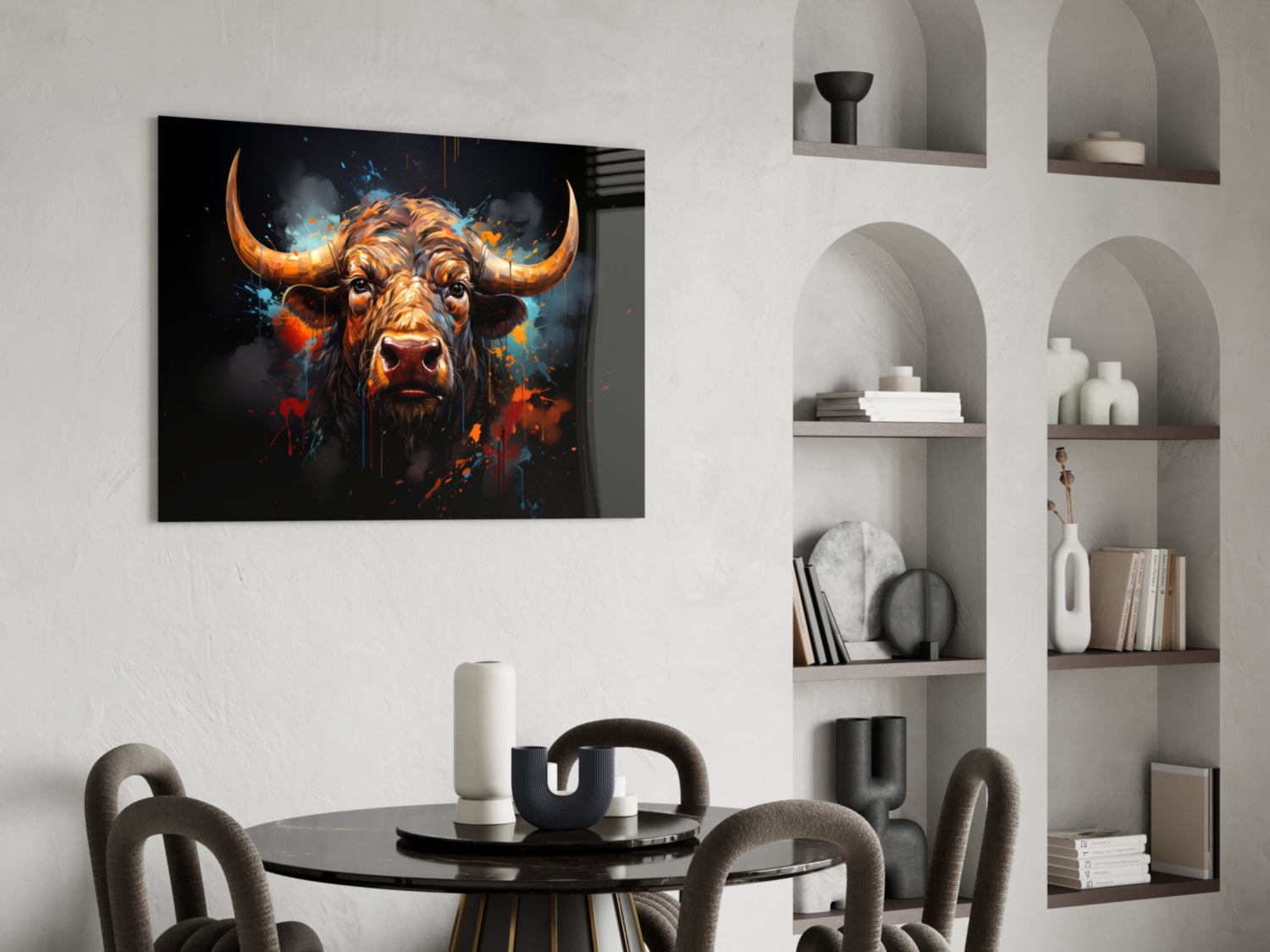 Buffalo Head Paint Splash Glass Wall Art