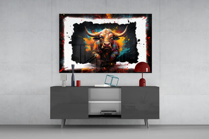 Charging Bull Torn Frame Glass Wall Art