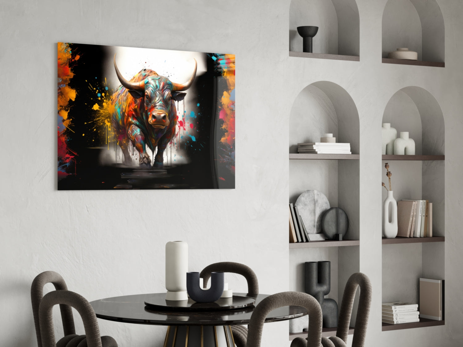 Colorful Bull Halo Splash Glass Wall Art