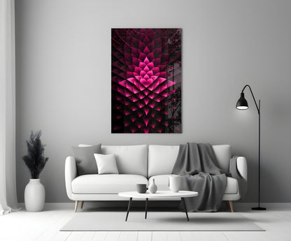 Magenta Layered Lotus Fractal Glass Wall Art