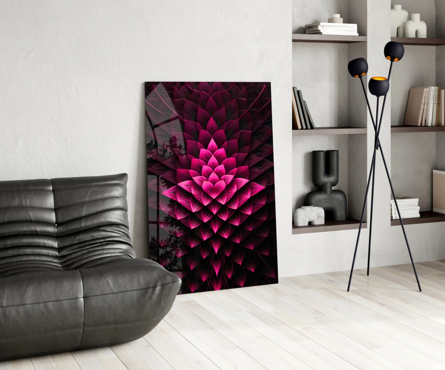 Magenta Layered Lotus Fractal Glass Wall Art