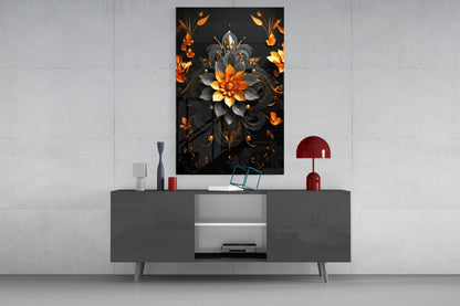Black Gold Ornate Flower Mandala Glass Wall Art