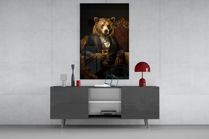 Gentleman - Bear Glass Wall Art|| Designer&