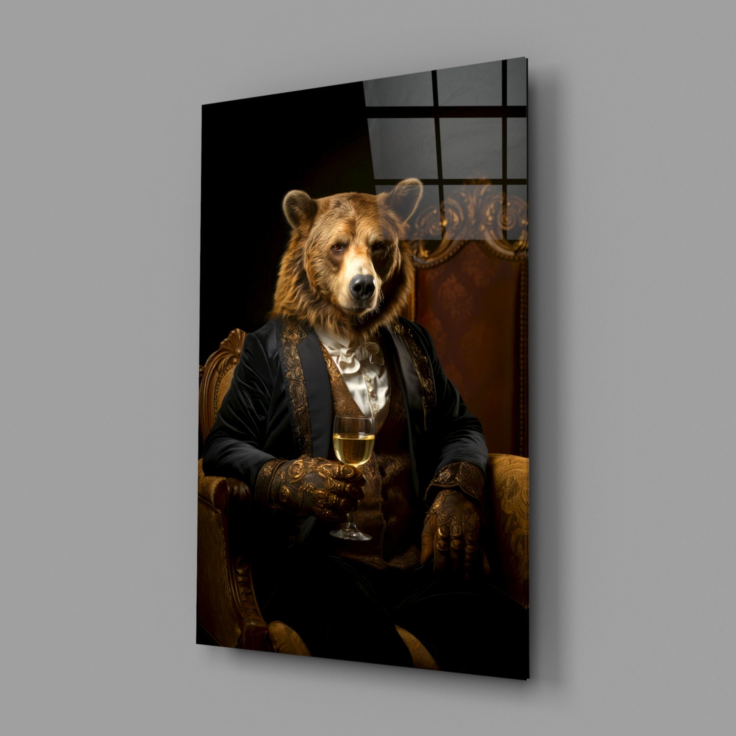 Gentleman - Bear Glass Wall Art|| Designer&