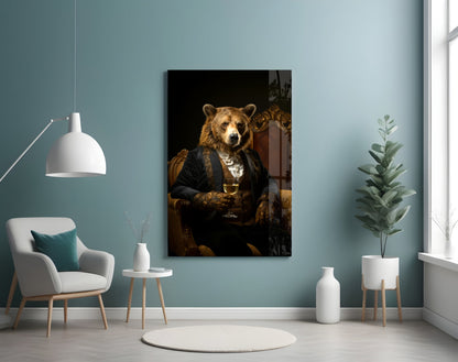 Gentleman - Bear Glass Wall Art|| Designer&