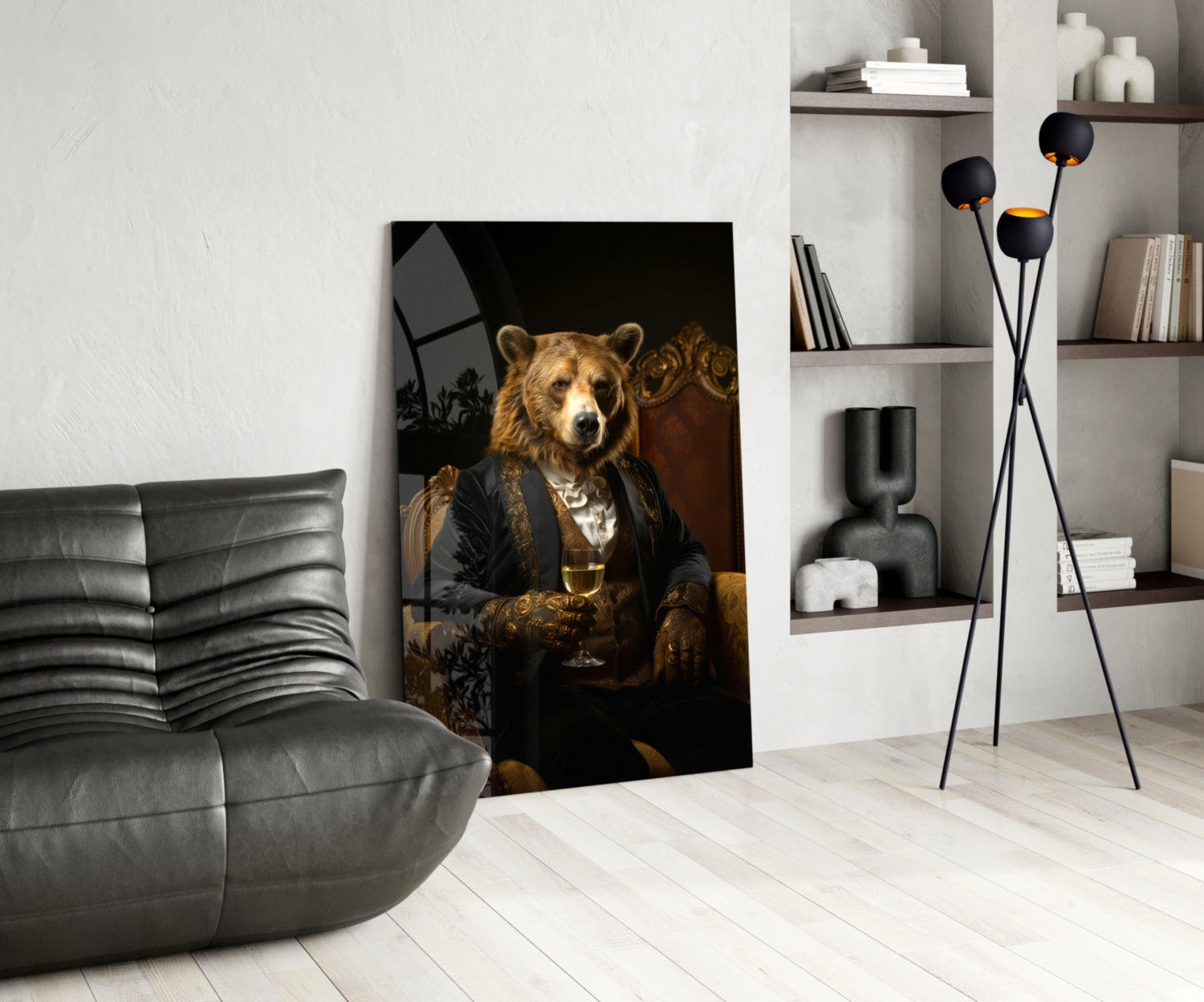 Gentleman - Bear Glass Wall Art|| Designer&