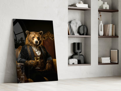 Gentleman - Bear Glass Wall Art|| Designer&