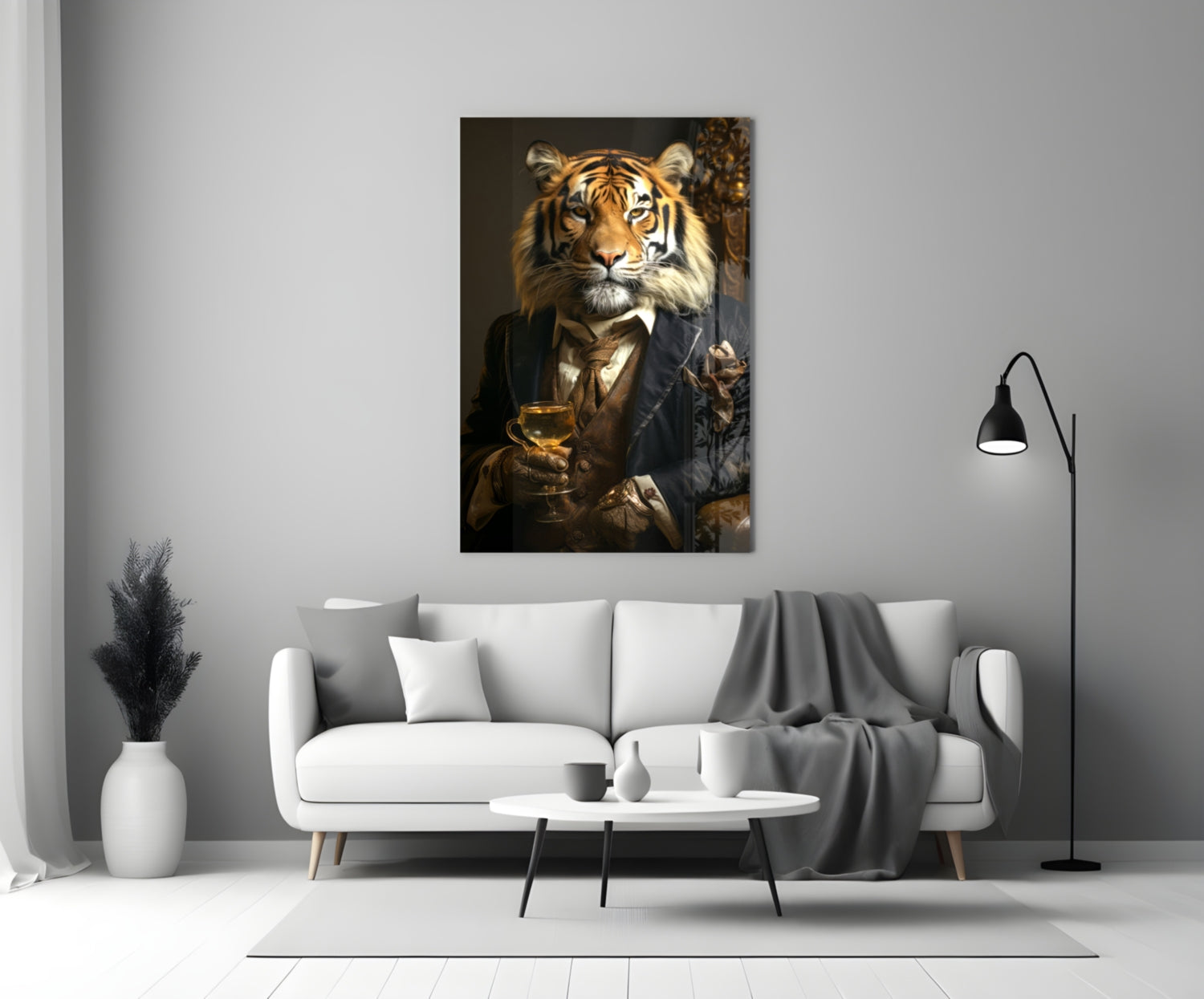Aristocrat Tiger with Gold Goblet Glass Wall Art