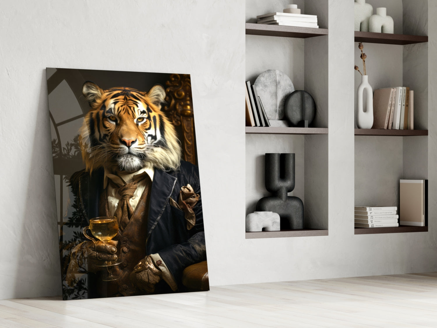 Aristocrat Tiger with Gold Goblet Glass Wall Art