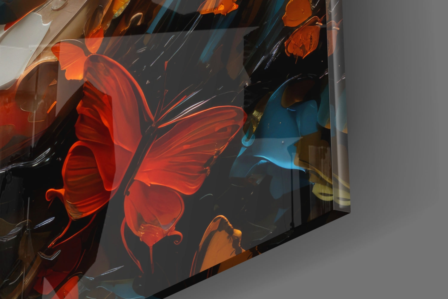 Red Lips Palette Knife Woman in Leaves Glass Wall Art