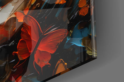 Red Lips Palette Knife Woman in Leaves Glass Wall Art