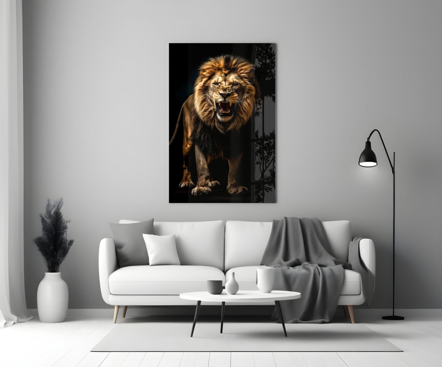 Lion in the Dark Glass Wall Art|| Designer&