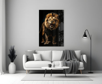 Lion in the Dark Glass Wall Art|| Designer&