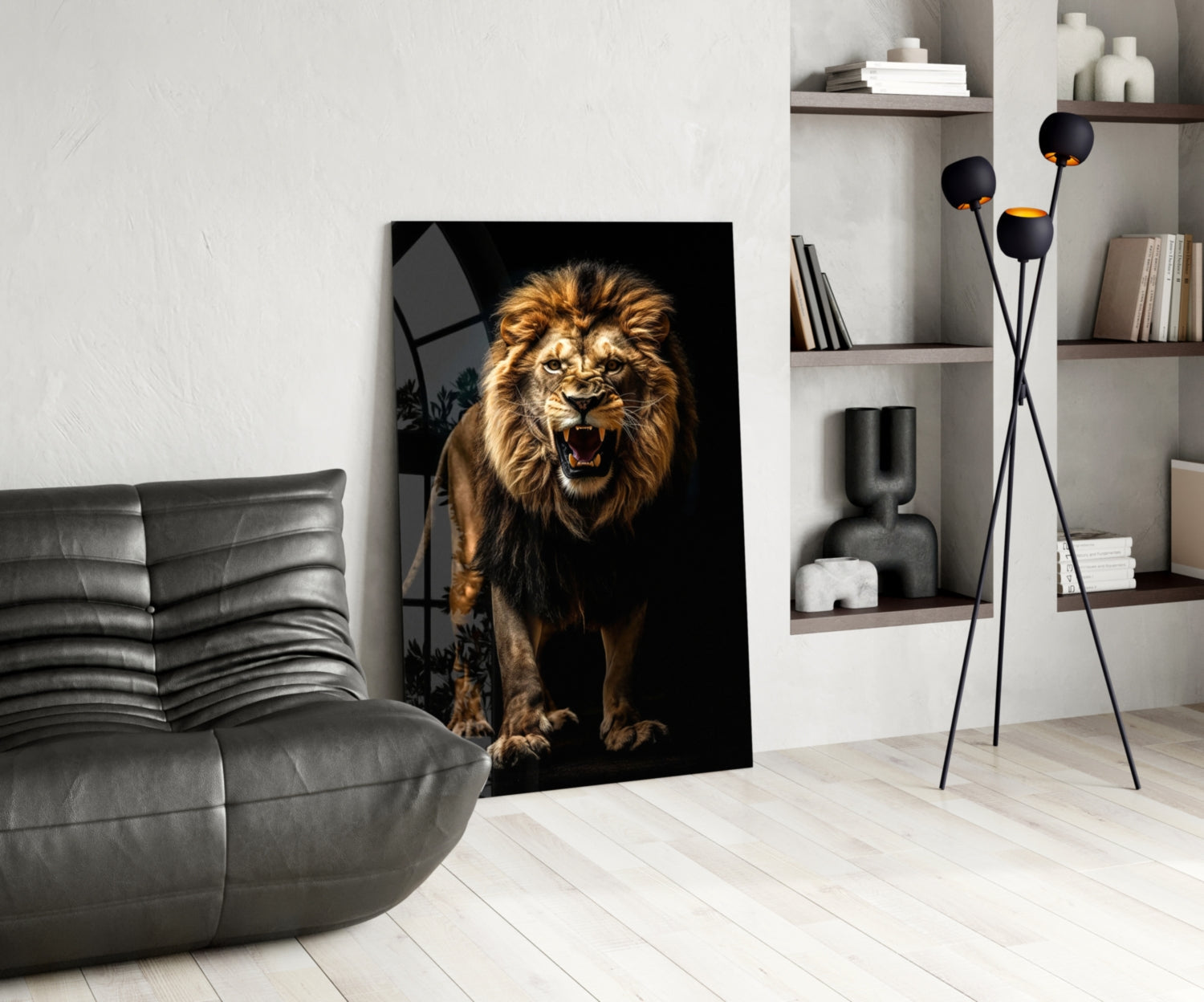 Lion in the Dark Glass Wall Art|| Designer&