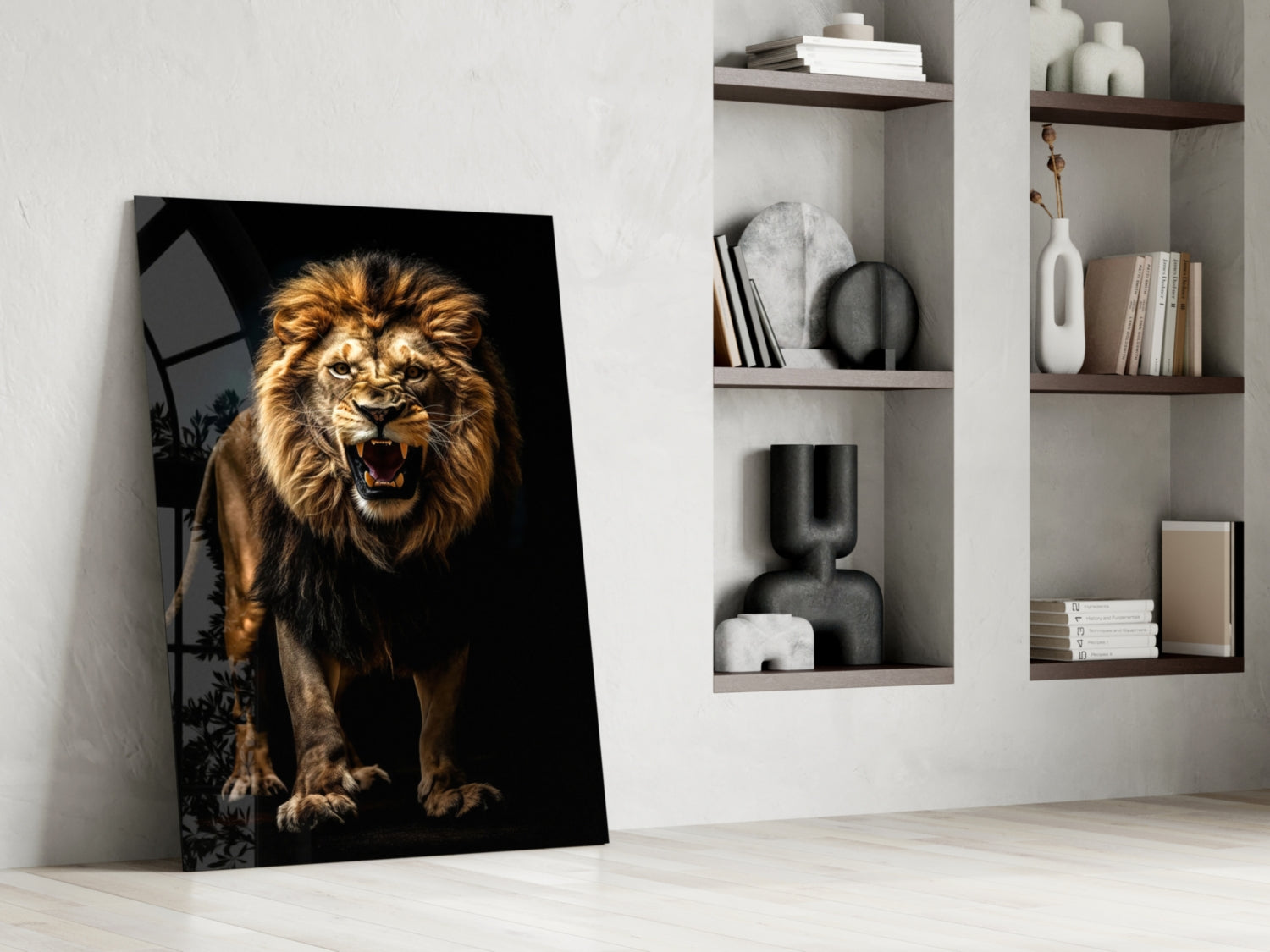 Lion in the Dark Glass Wall Art|| Designer&