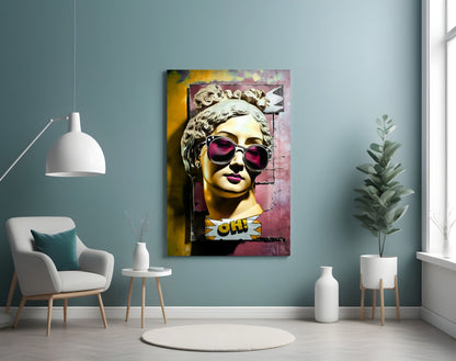 Gold Face Statue Pink Torn Poster Glass Wall Art