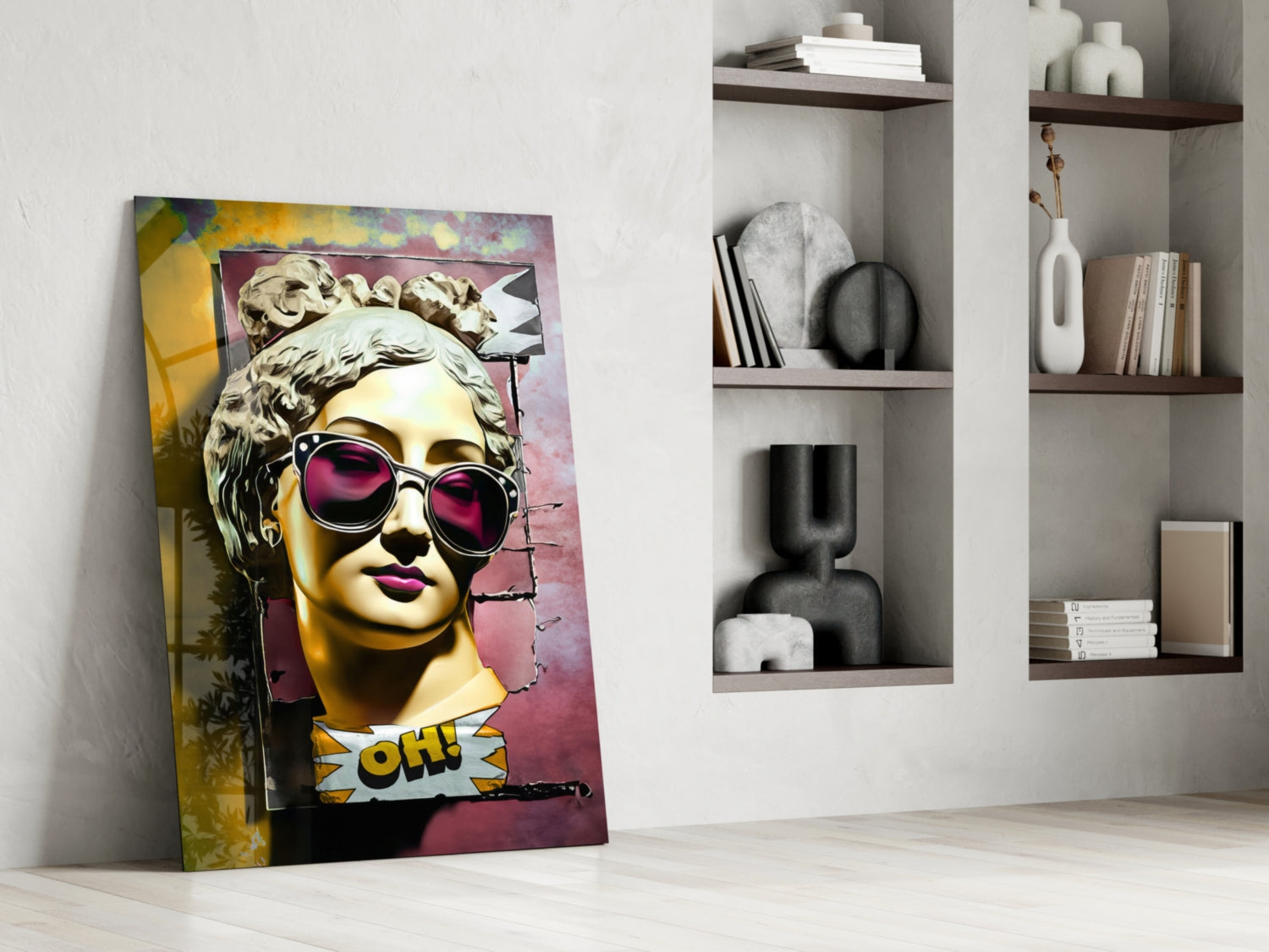 Gold Face Statue Pink Torn Poster Glass Wall Art