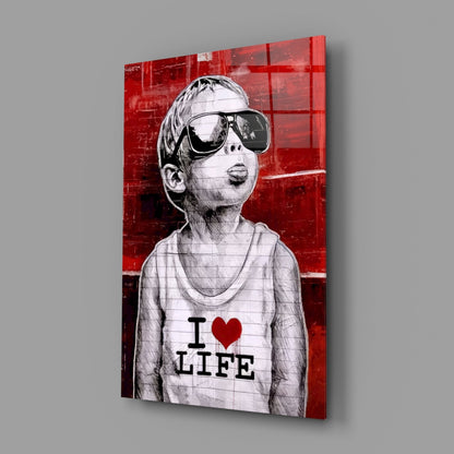 Red Wall Sunglasses Boy Glass Wall Art