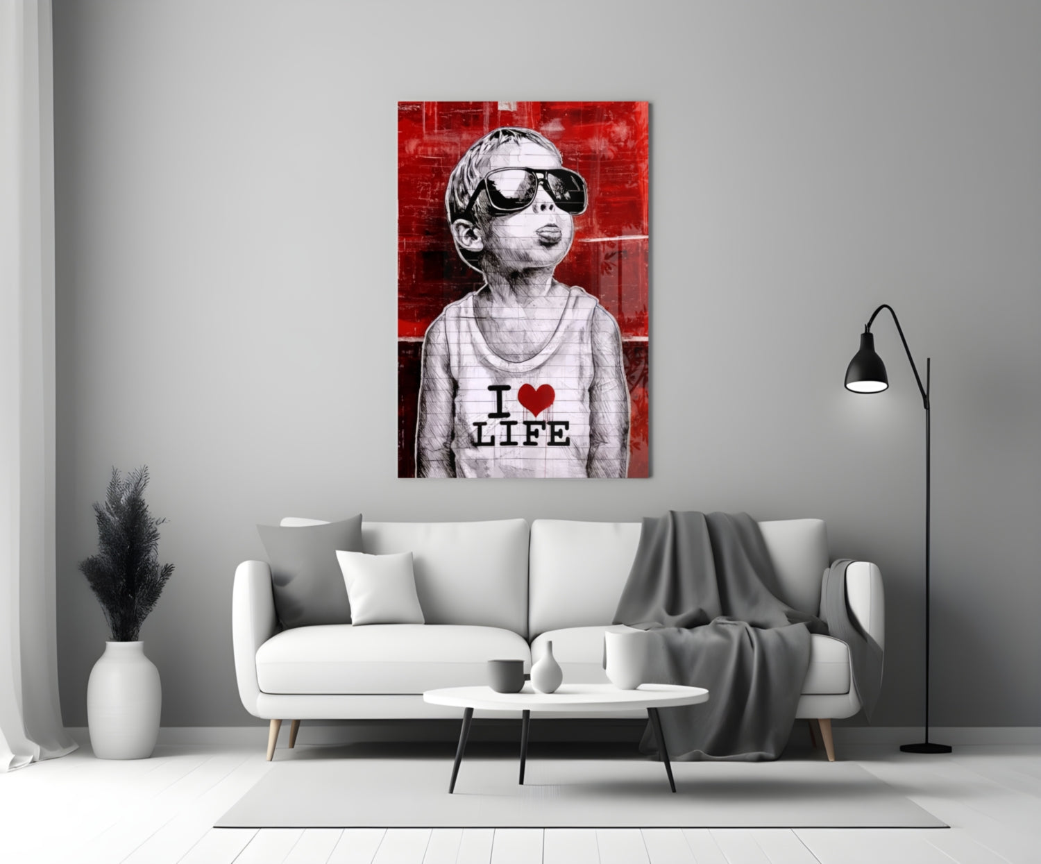 Red Wall Sunglasses Boy Glass Wall Art