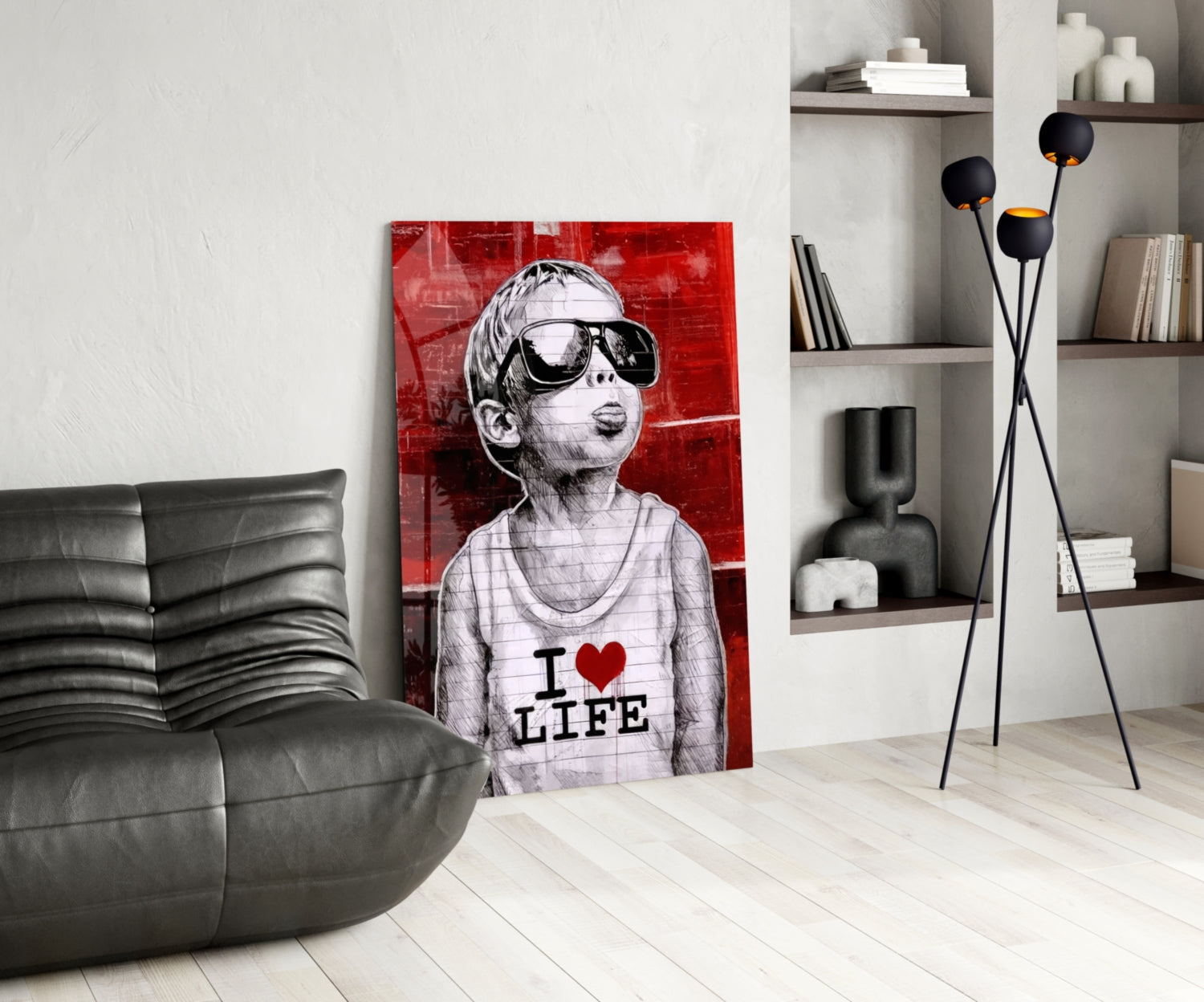 Red Wall Sunglasses Boy Glass Wall Art