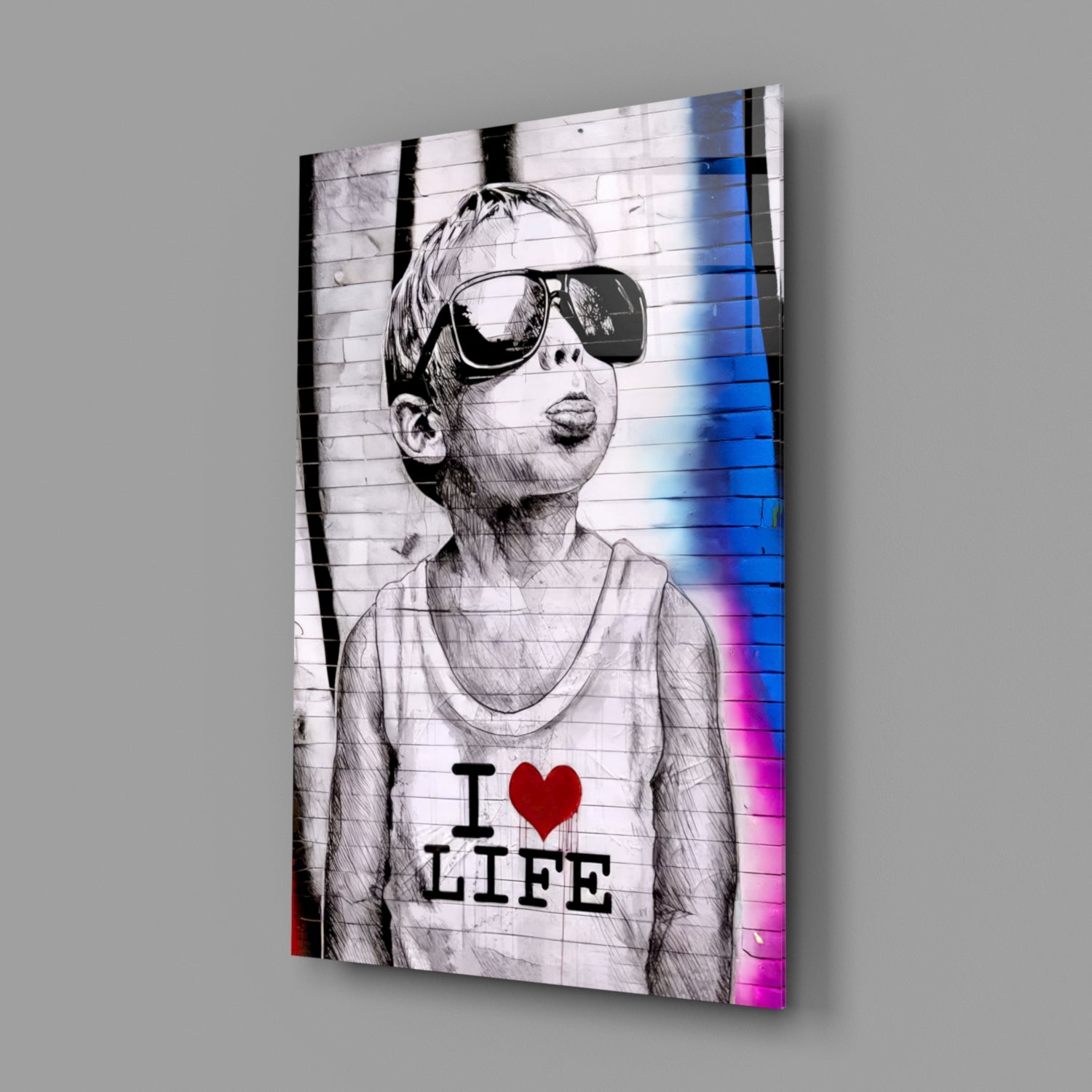 Neon Graffiti Sunglasses Boy Glass Wall Art
