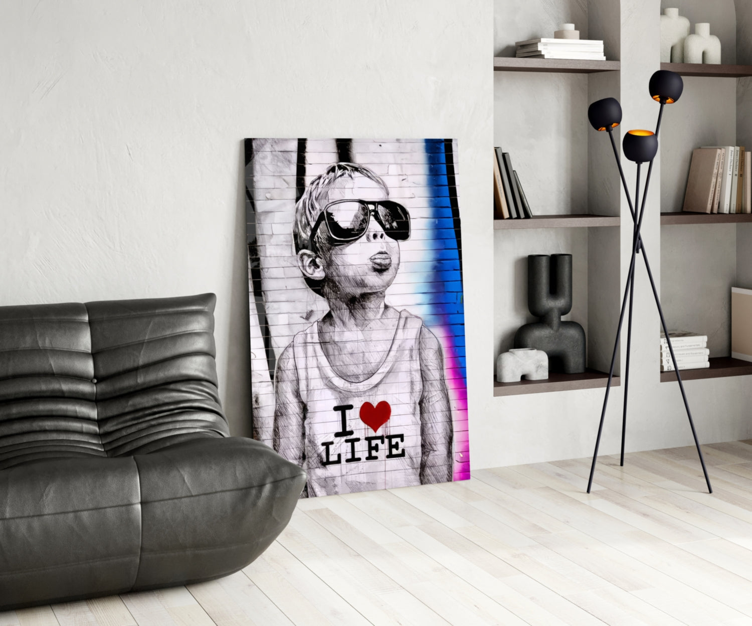 Neon Graffiti Sunglasses Boy Glass Wall Art