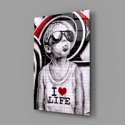 Red Swirl Sunglasses Boy Glass Wall Art