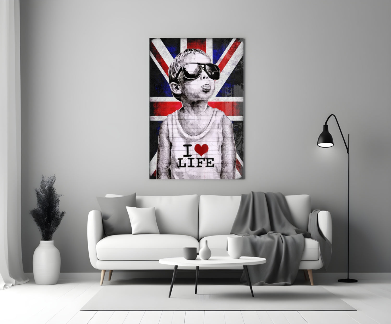 Union Jack Sunglasses Boy Glass Wall Art