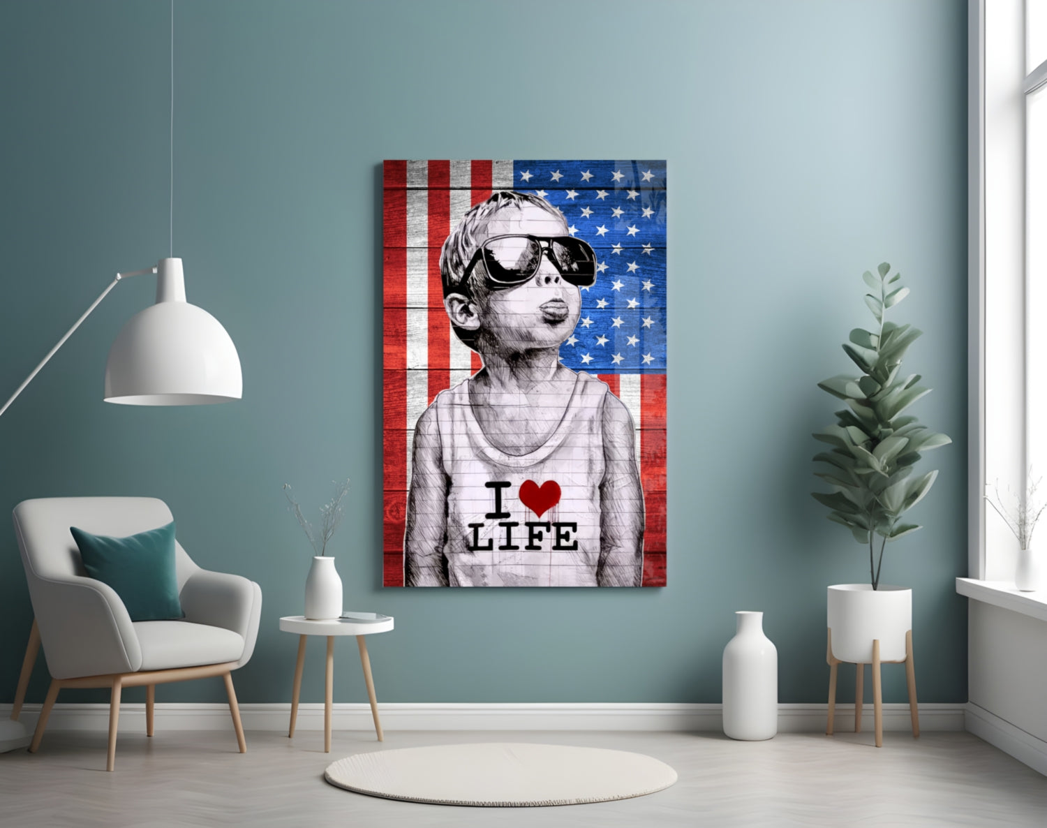 Stars Stripes Sunglasses Boy Glass Wall Art
