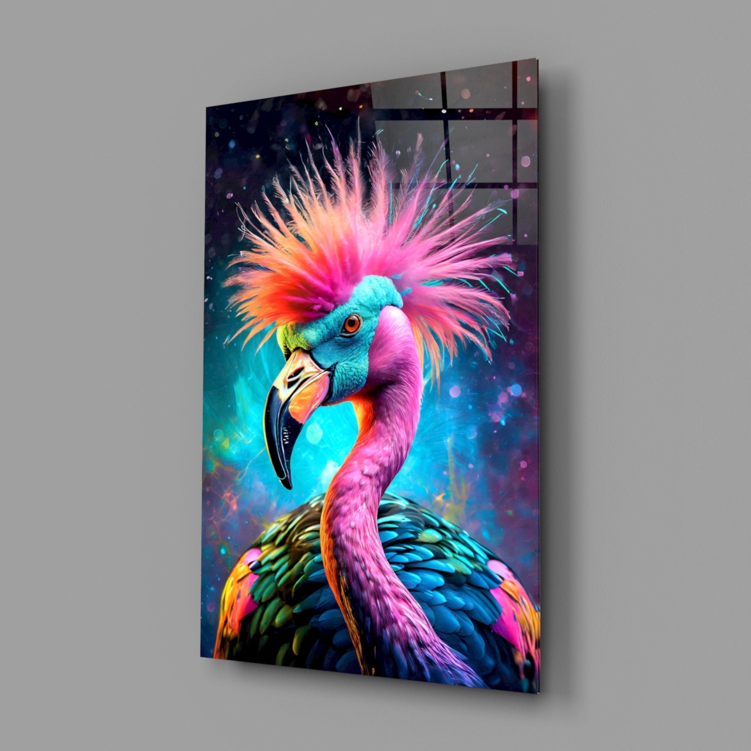 Punk Mohawk Flamingo Teal Face Glass Wall Art