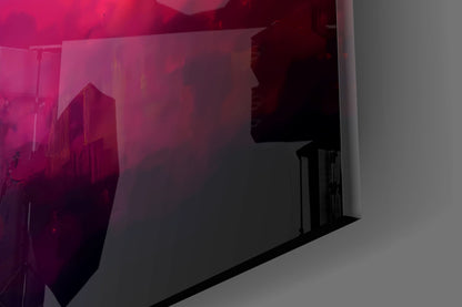 Magenta And Purple Cloud Cross Glass Wall Art