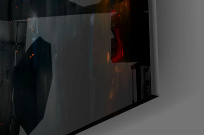 Golden Cross Crucifixion Dark Backdrop Glass Wall Art