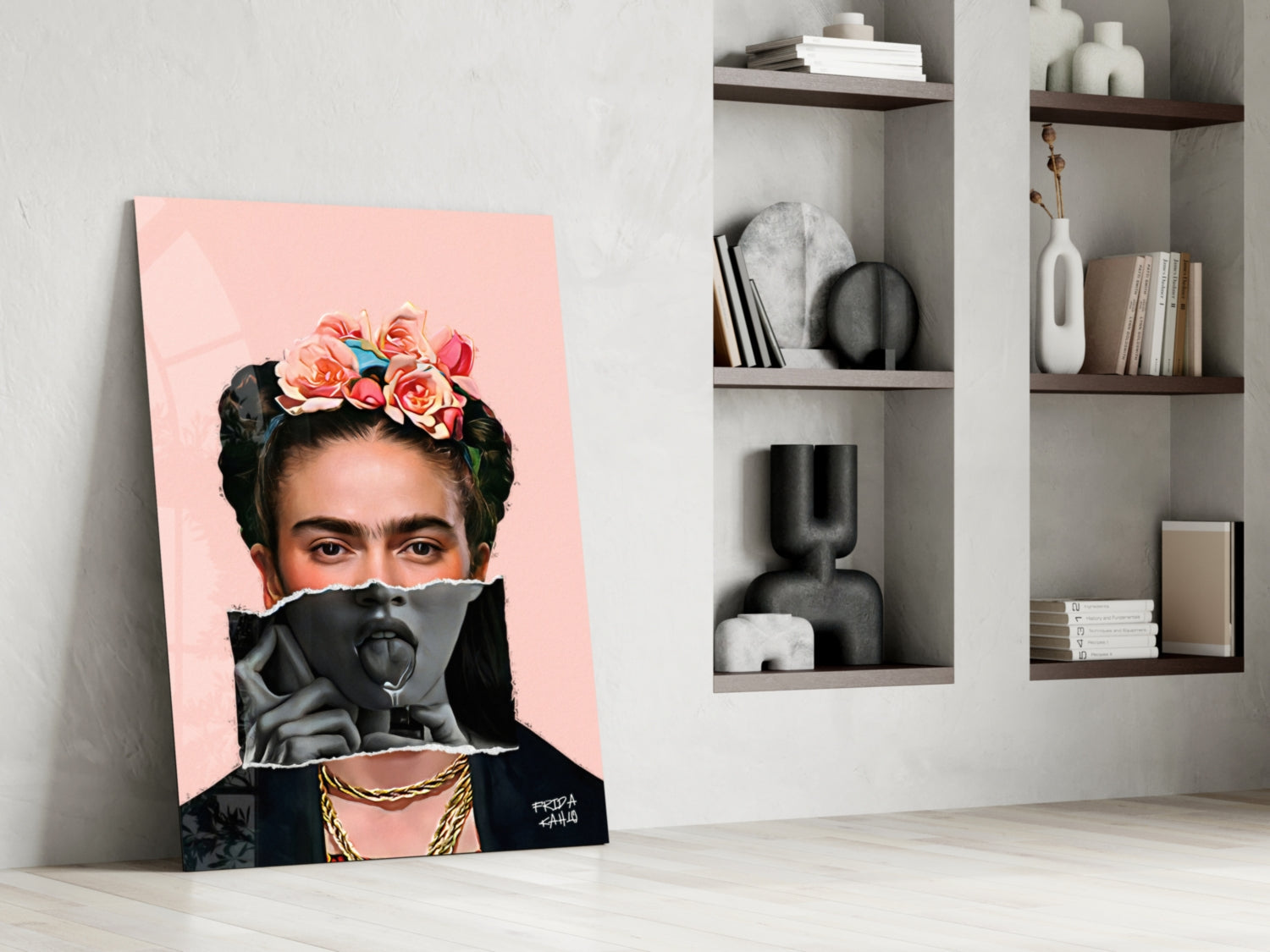 Contemporary Floral Crown Portrait Glass Wall Art || Designer Collection