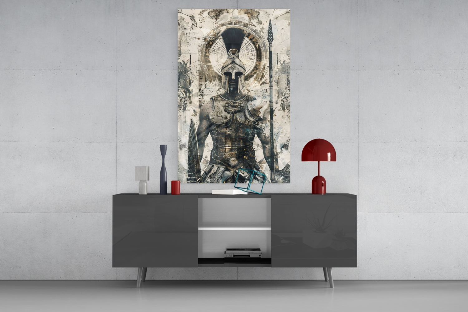 Armored Spartan Compass Glass Wall Art