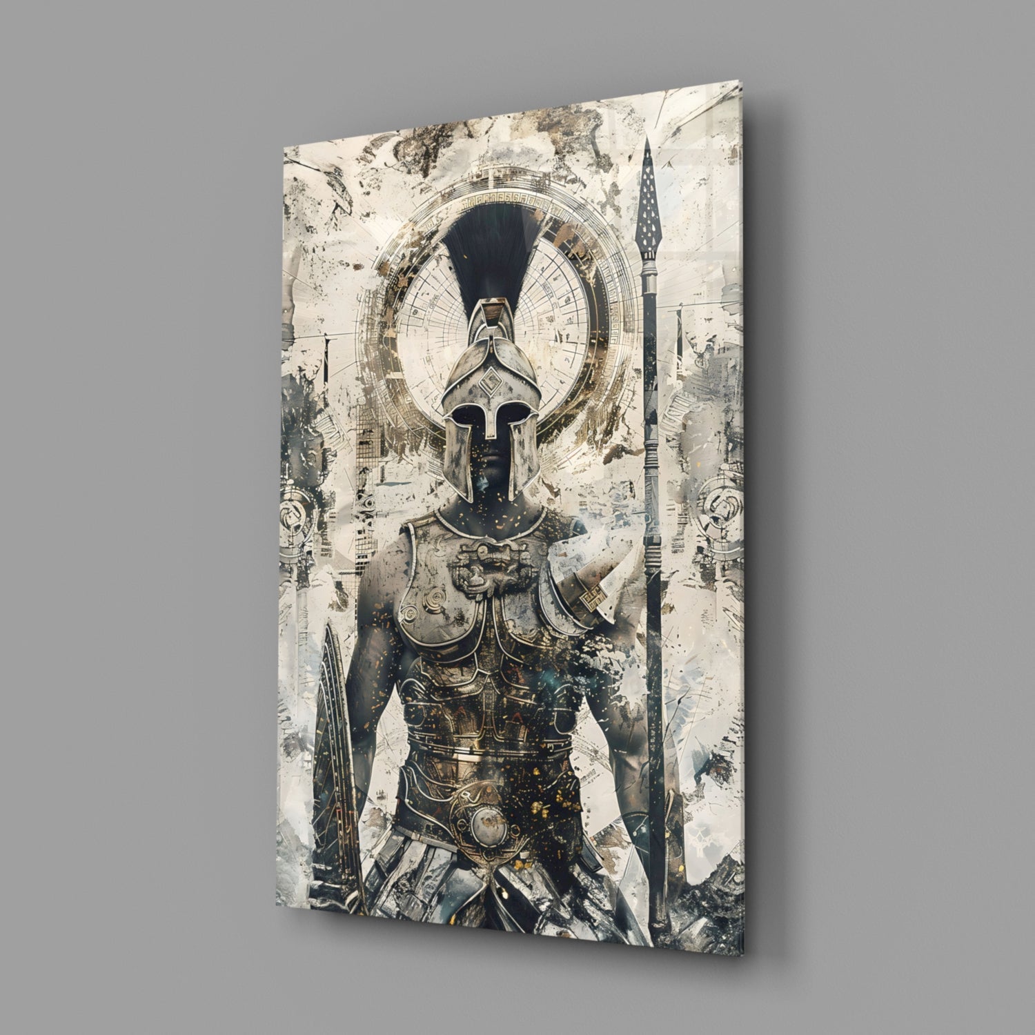 Armored Spartan Compass Glass Wall Art