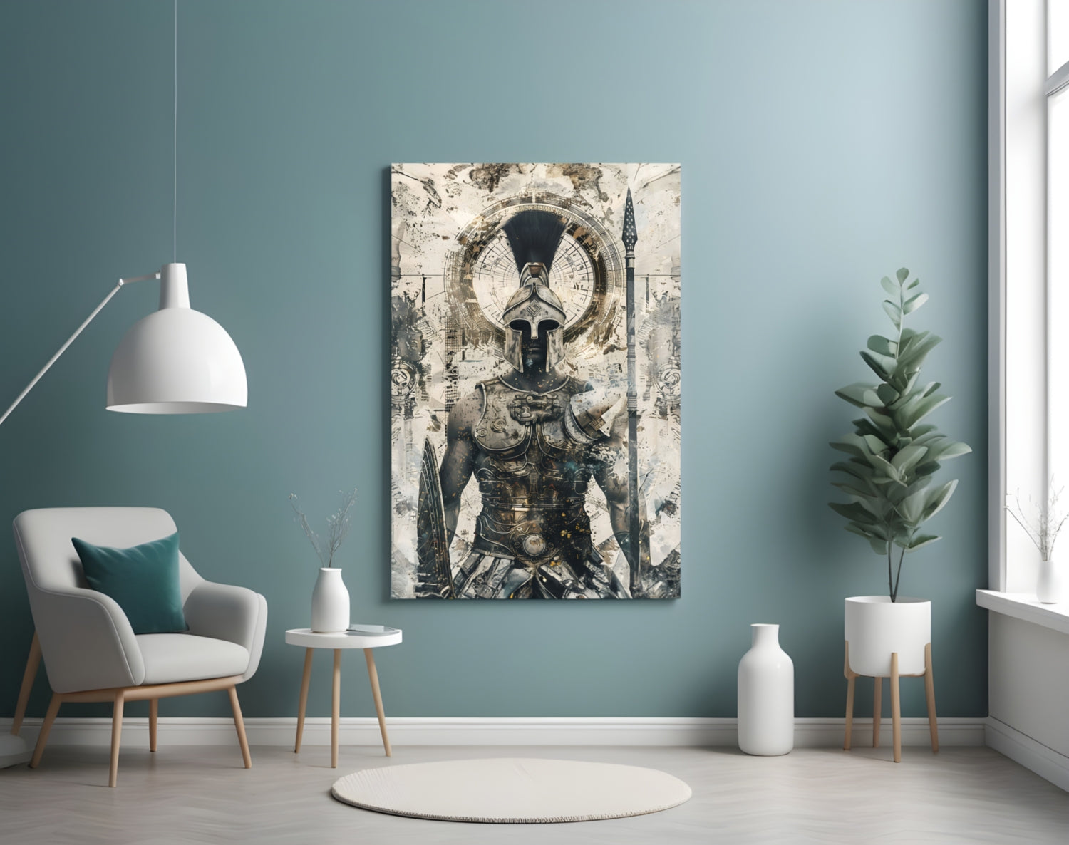 Armored Spartan Compass Glass Wall Art