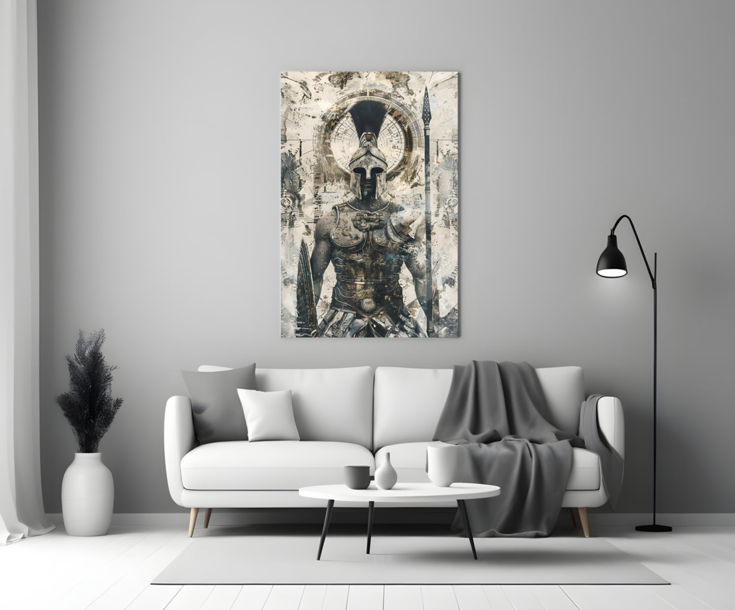 Armored Spartan Compass Glass Wall Art