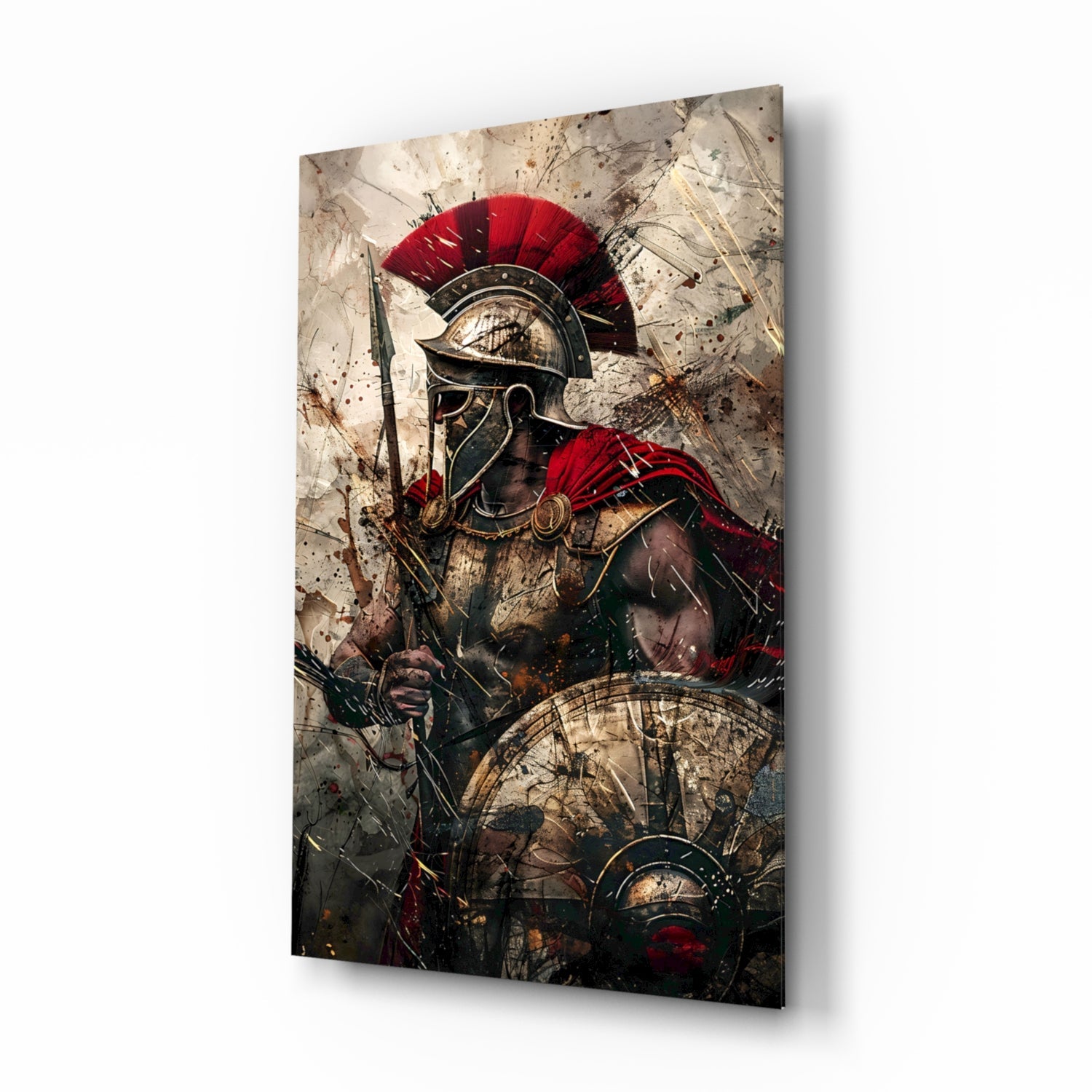 Red Crest Gladiator Shield Glass Wall Art