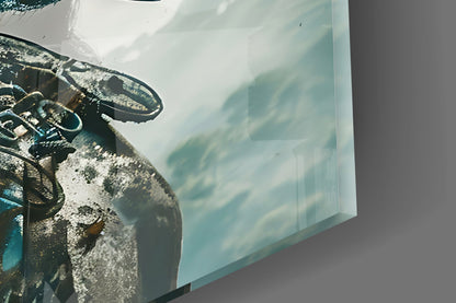 Teal Spartan Helmet Profile Glass Wall Art