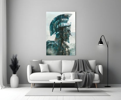 Teal Spartan Helmet Profile Glass Wall Art