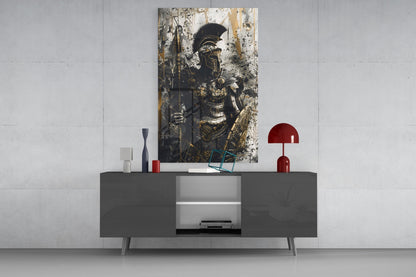 Black Gold Roman Centurion Glass Wall Art
