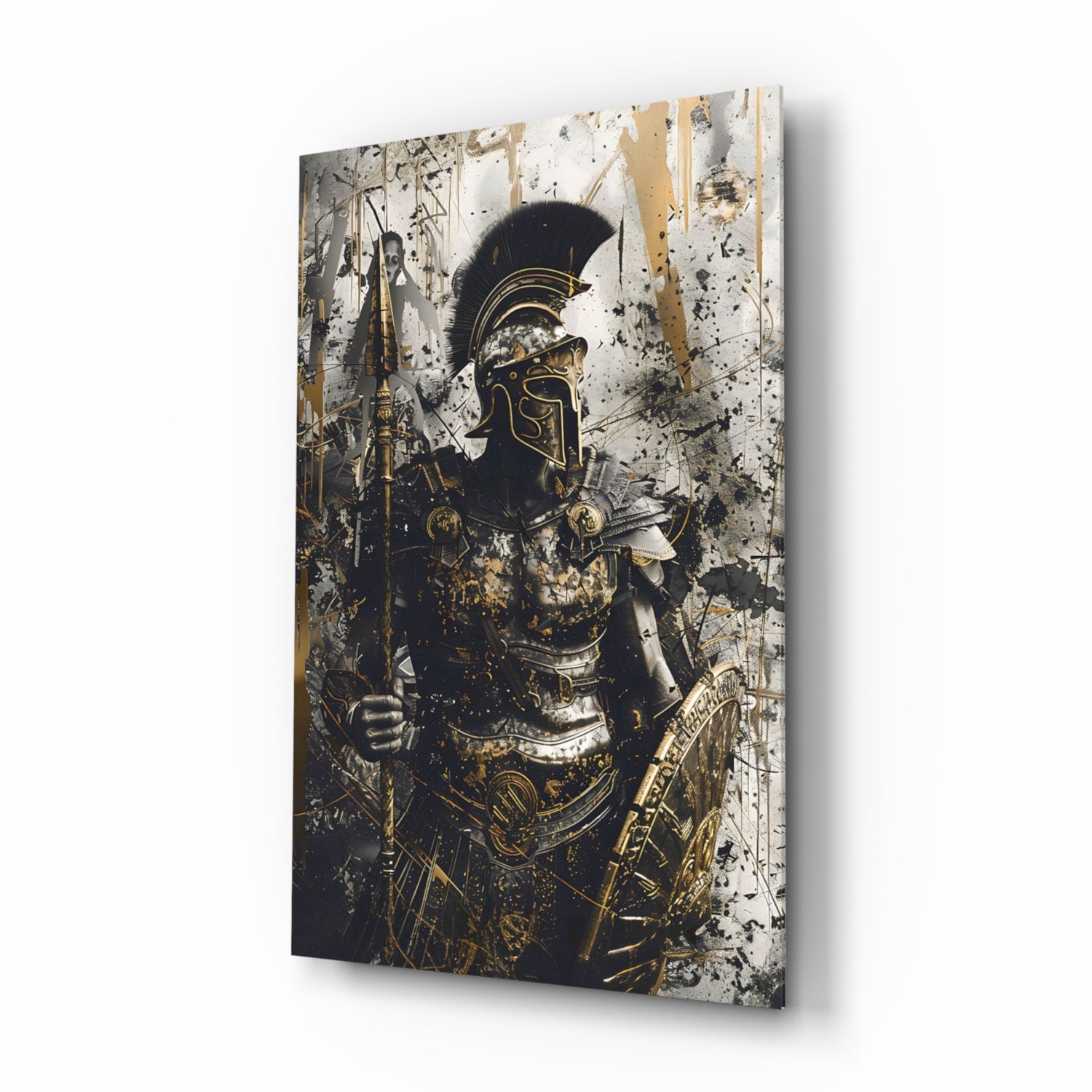 Black Gold Roman Centurion Glass Wall Art