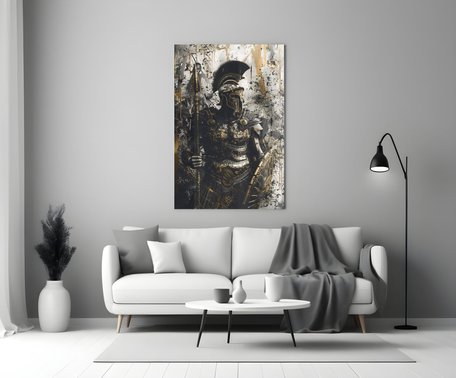 Black Gold Roman Centurion Glass Wall Art