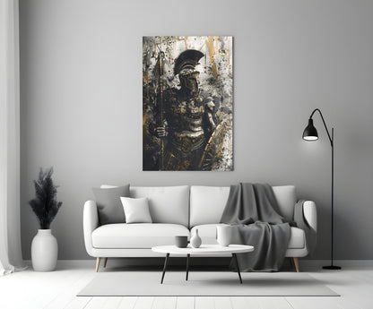 Black Gold Roman Centurion Glass Wall Art