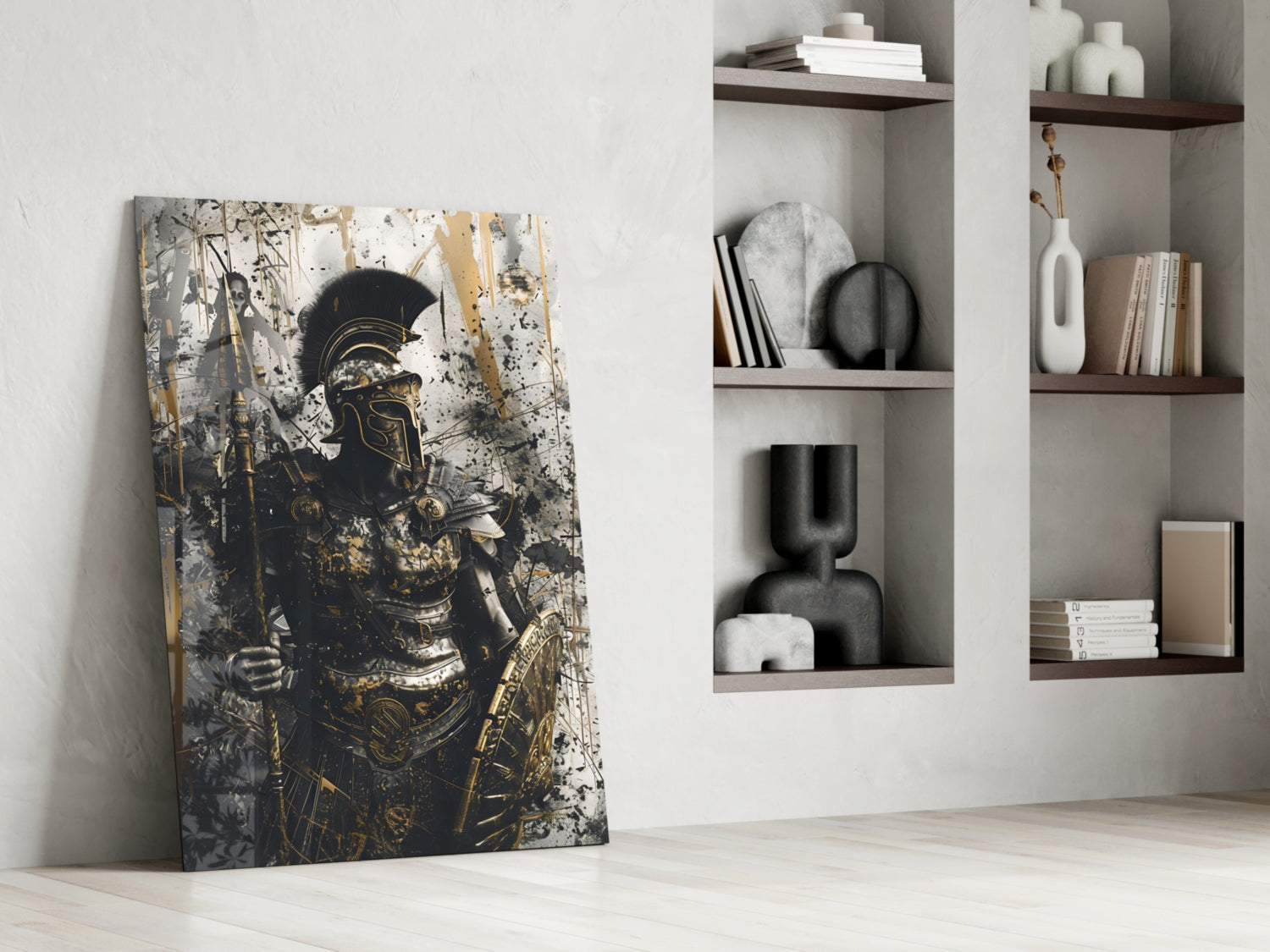 Black Gold Roman Centurion Glass Wall Art