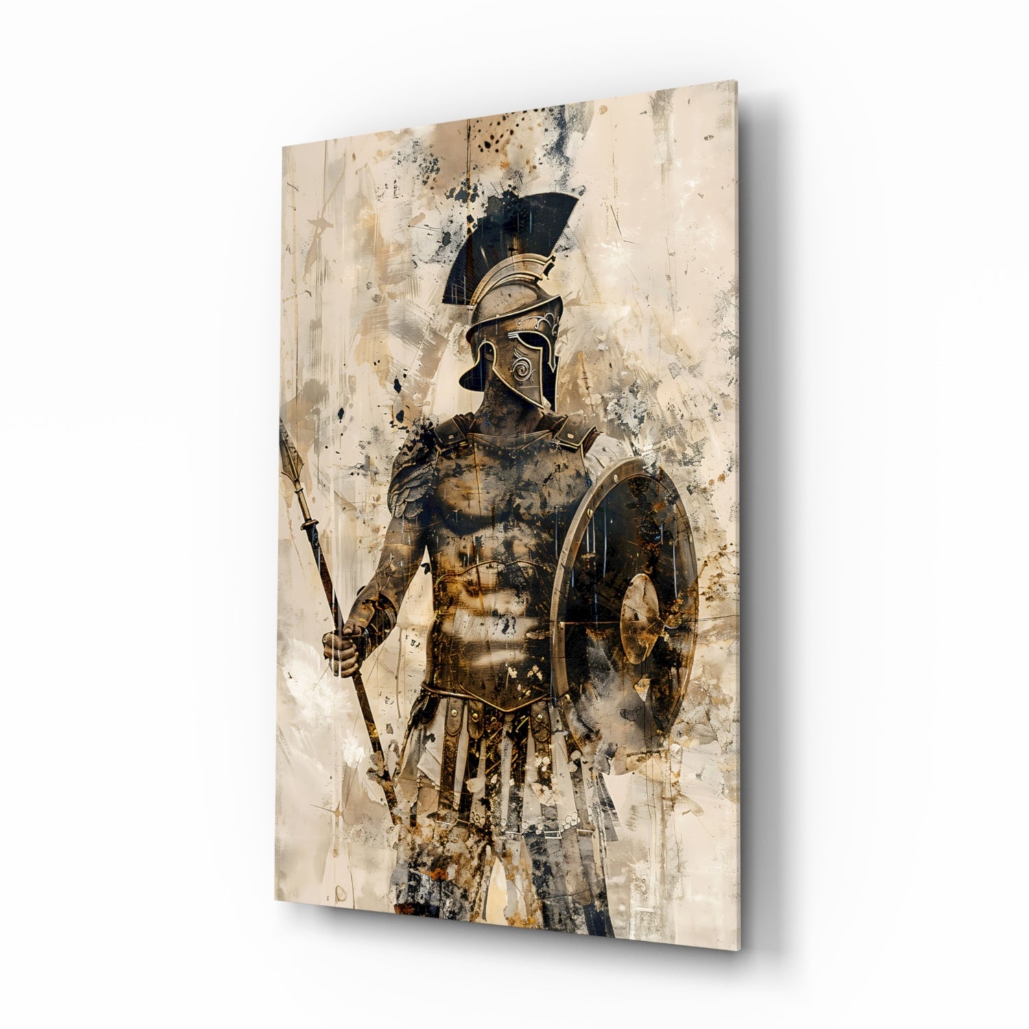 Sepia Warrior Round Shield Glass Wall Art