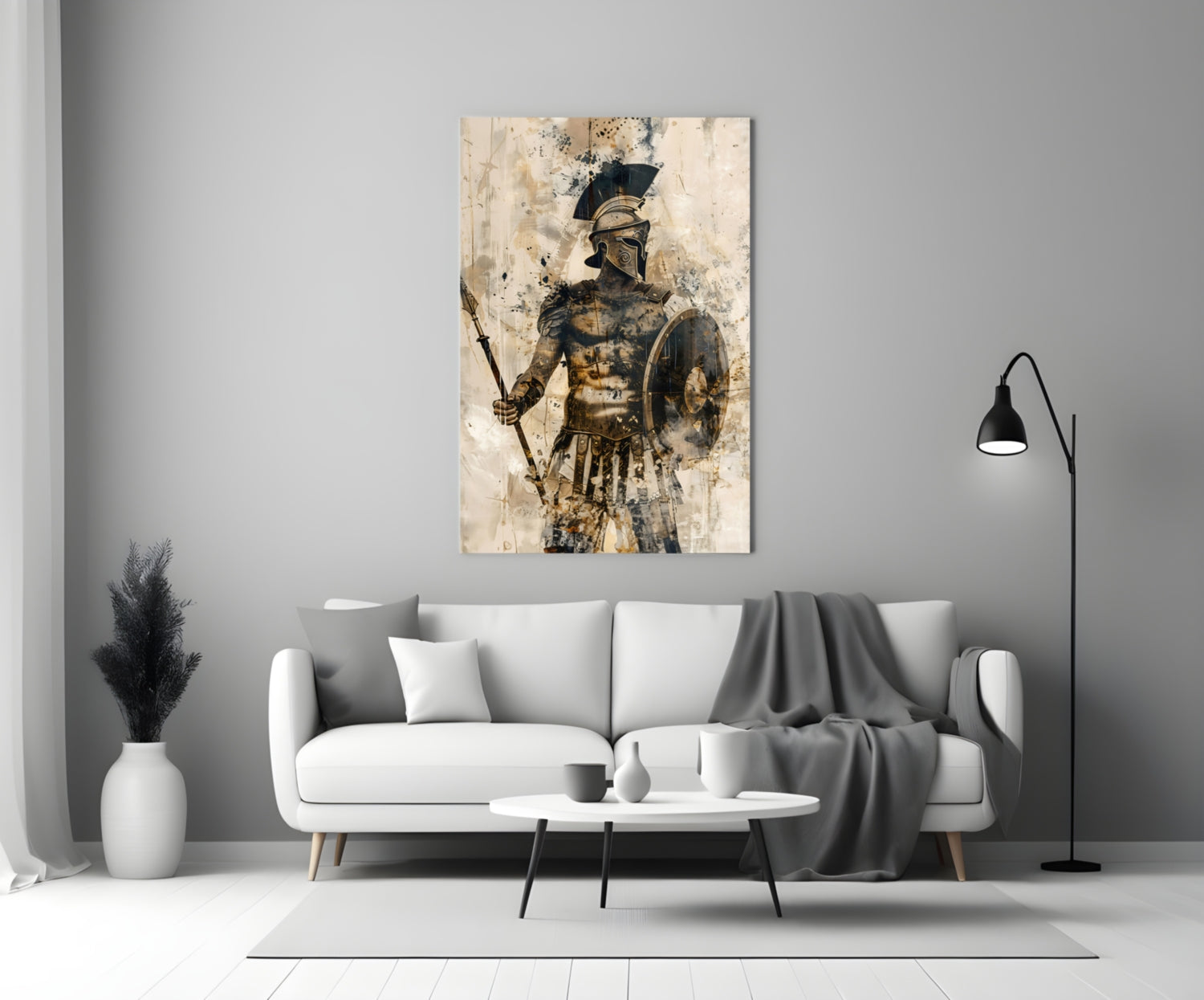 Sepia Warrior Round Shield Glass Wall Art