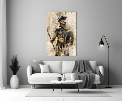 Sepia Warrior Round Shield Glass Wall Art
