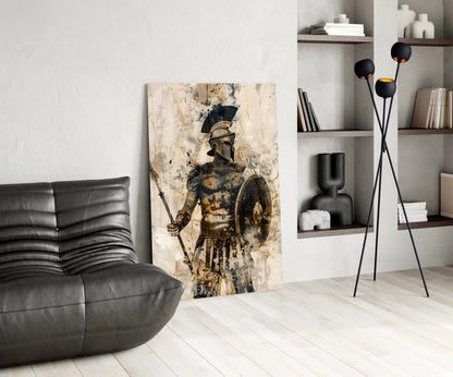 Sepia Warrior Round Shield Glass Wall Art